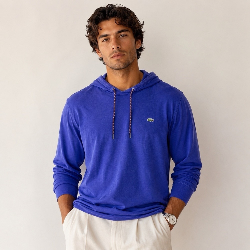 Lacoste men's XXL blue lightweight shoodie hooded tee shirt cotton luxury tennis
